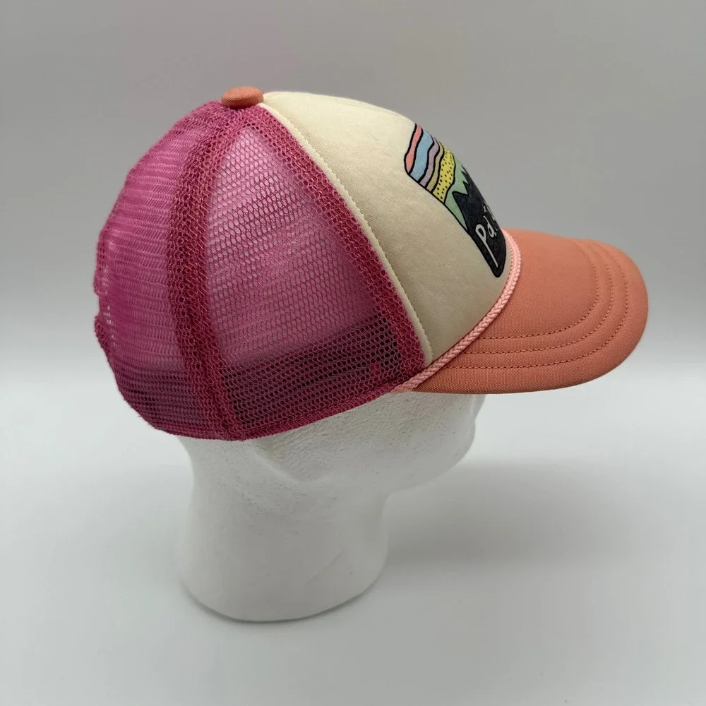 Patagonia Pink Fitz Roy Mountain & Sky Logo Trucker Mesh Hat Snapback youth